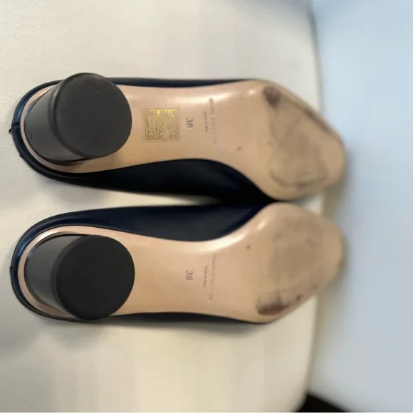 Club Monaco Aveena Block Heel Leather Mules Navy size 38 or 8 - Picture 7 of 13